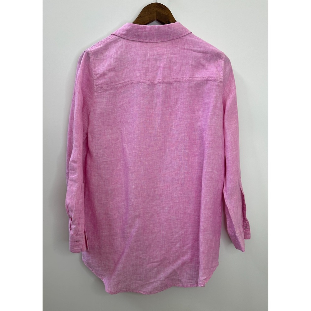 Christian Siriano 100% Linen Button Front Shirt Roll Tab Small Pink Resortwear - Picture 10 of 11